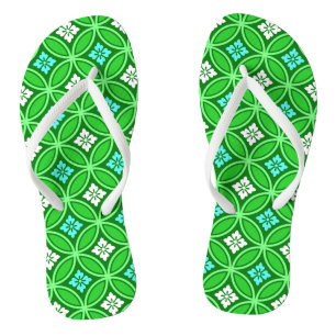 Shippo mit Blume Motif, Shades of Jade Green Flip Flops