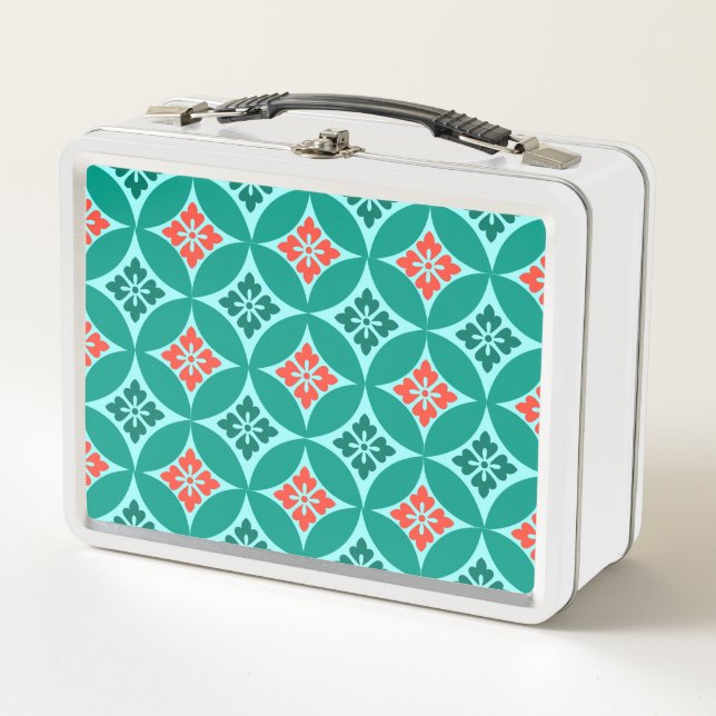 Shippo mit Blume Motif, Türkis und Korallenriff Metall Lunch Box (Vorderseite)