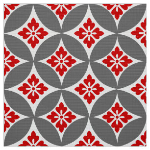 Shippo mit Blumen-Motiv, Rot, Weiß und Grau Stoff