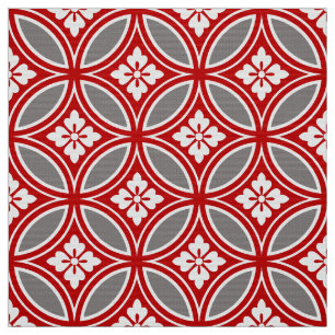 Shippo mit Blumen-Motiv, Rot, Weiß und Grau Stoff