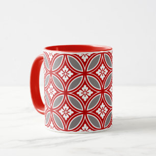 Shippo mit Blumen-Motiv, Rot, Weiß und Grau Tasse
