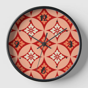 Shippo mit Blumenmotiv, Mandarine Wanduhr