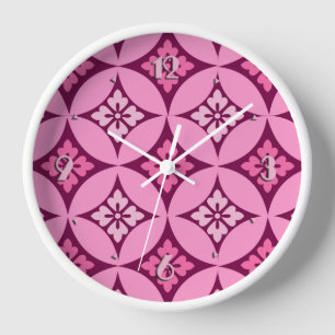 Shippo mit Blumenmotiv, Rosa und Burgunderrot Wanduhr