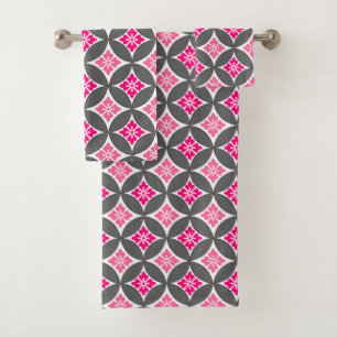 Shippo mit Blumenmotiv, Rosa und Silbergrau Badhandtuch Set