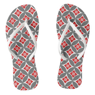 Shippo mit Blumenmotiv, Rot, Weiß und Grau Flip Flops