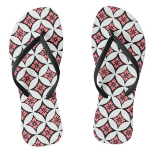 Shippo mit Blumenmotiv, Schwarz, Weiß und Pink Flip Flops