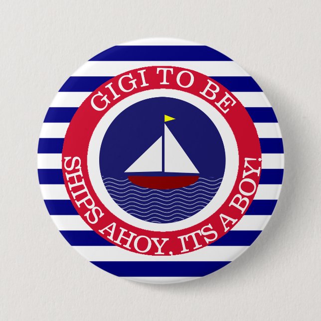 Ships Ahoy, seine Jungs-Baby-Duschtaste Button (Vorderseite)