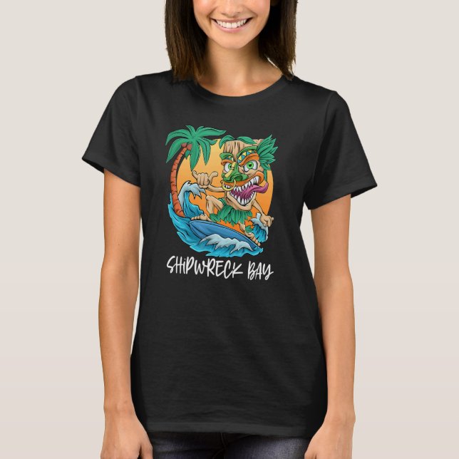 Shipwreck Bay Neuseeland Palm Tree Surfing Beach T-Shirt (Vorderseite)