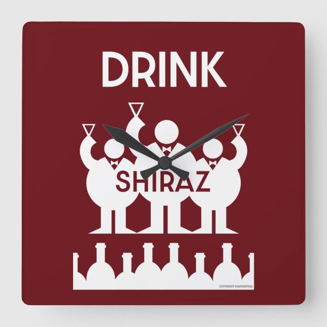 Shiraz Wine Drinkers Quadratische Wanduhr (Vorderseite)