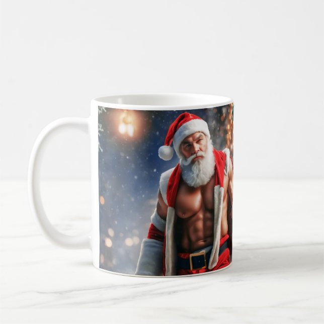 Shirless Ripsel Pinup Weihnachten Weihnachtsmann Kaffeetasse (Links)