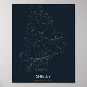 Shirley Massachusetts Straßenkarte Poster (Nacht)