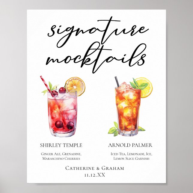 Shirley Temple Arnold Palmer Mocktails Menü Poster (Vorne)