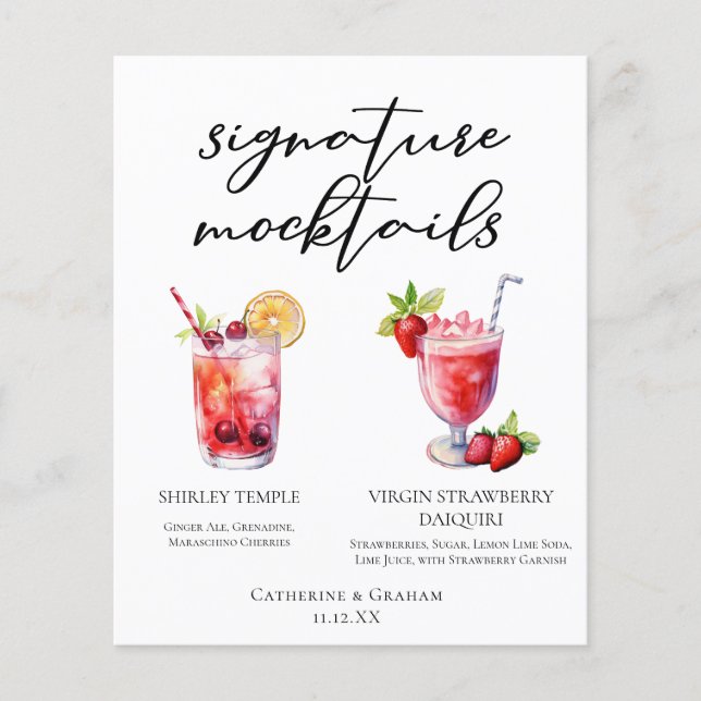 Shirley Temple Strawberry Daiquiri Mocktails Menü (Vorderseite)