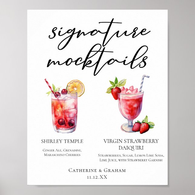 Shirley Temple Strawberry Daiquiri Mocktails Menü Poster (Vorne)