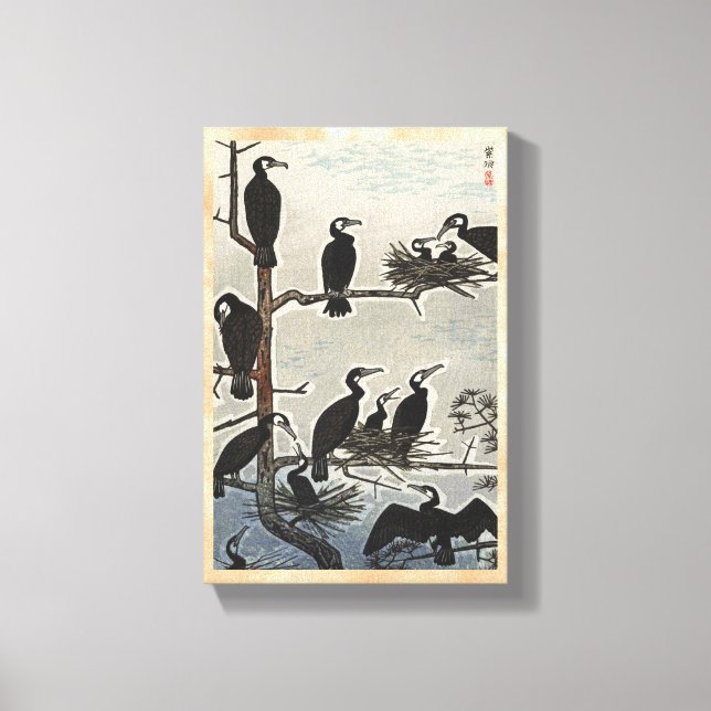 Shiro Kasamatsu Ansammlung Cormorants ukiyo-e Leinwanddruck (Vorderseite)