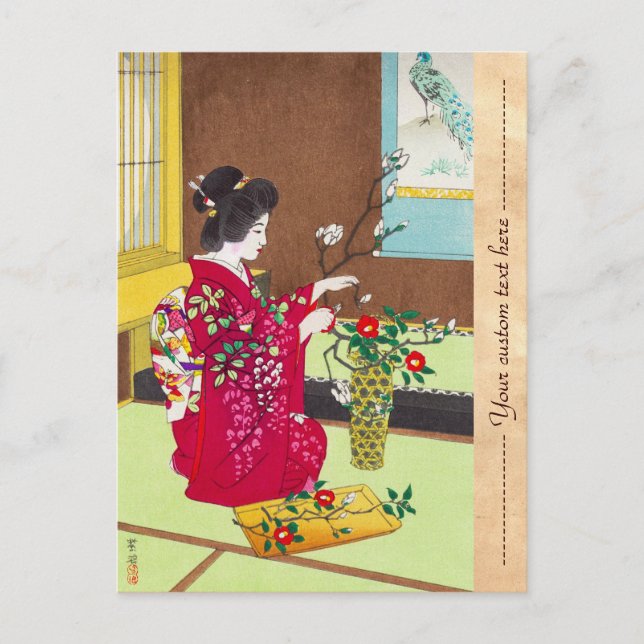 Shiro Kasamatsu Ikebana japan Blume Lady Szene Postkarte (Vorderseite)