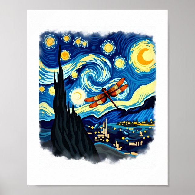 Shirt für künstlerische Libelle Van Gogh Starry Ni Poster (Vorne)