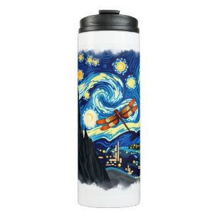 Shirt für künstlerische Libelle Van Gogh Starry Ni Thermosbecher