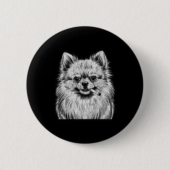 Shirt Pomeranian Raucher Meme Hund Button (Vorderseite)