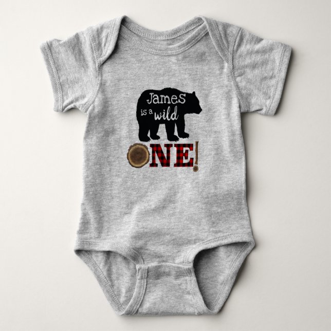 Shirt zum ersten Geburtstag Lumberjack Baby Romper (Vorderseite)