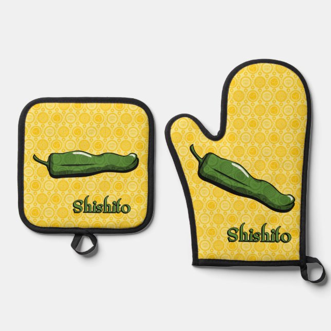 Shishito Chili Pepper Ofenhandschuh & Topflappen-Set (Vorderseite)