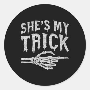 Shit My Trick Skeleton Matching Couple Halloween C Runder Aufkleber