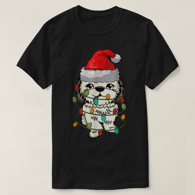 Shitzu Dog Ugly Weihnachten Sweater Xmas Tree Ligh T-Shirt (Design vorne)