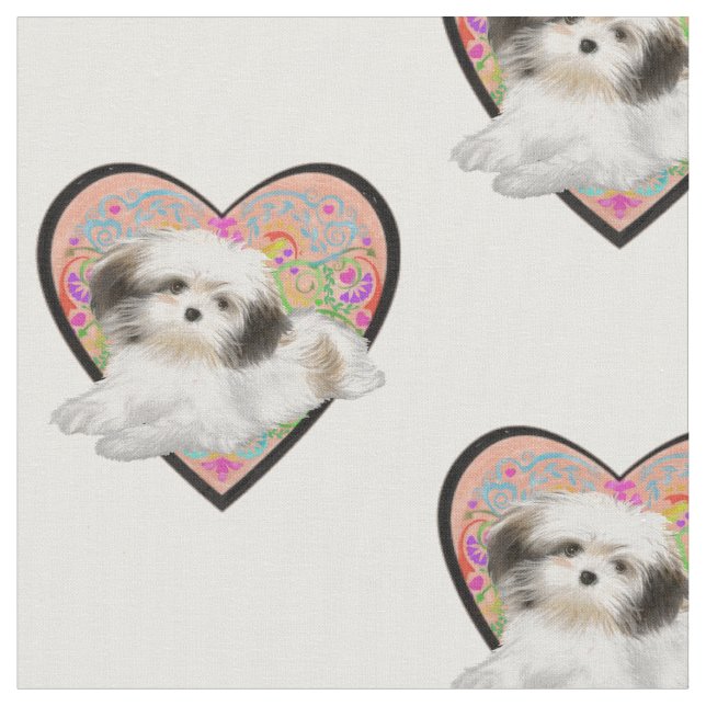 shitzu im Herzen Stoff (Nahaufnahme)