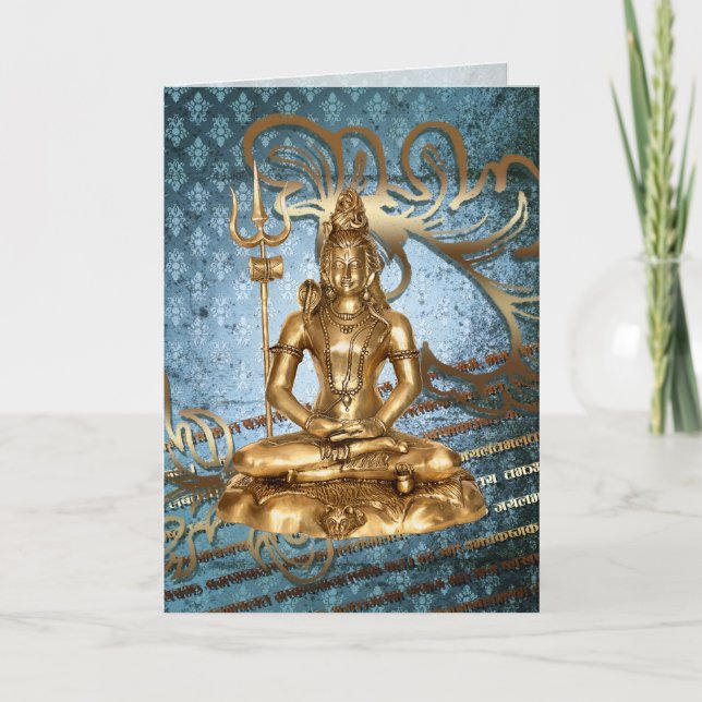 Shiva Gold, Blau, Damast Gruß-Karte Notecard Karte (Vorderseite)