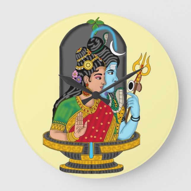 Shiva Parvati Divine Clock  Große Wanduhr (Vorderseite)