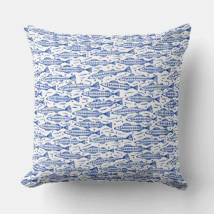 Shoal Fish Pattern - Navy Blue on White Kissen