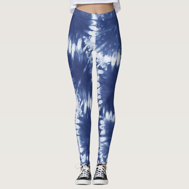 Shobori Gefärbte Krawatte Druckmuster Blau Leggings (Vorderseite)