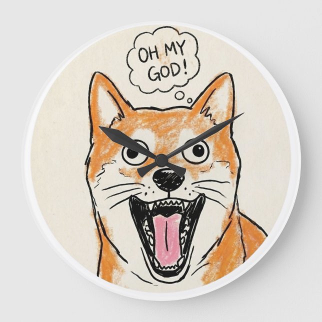 Shocked Shiba Inu "OH MY GOD"Surprise Meme Sticker Große Wanduhr (Vorderseite)