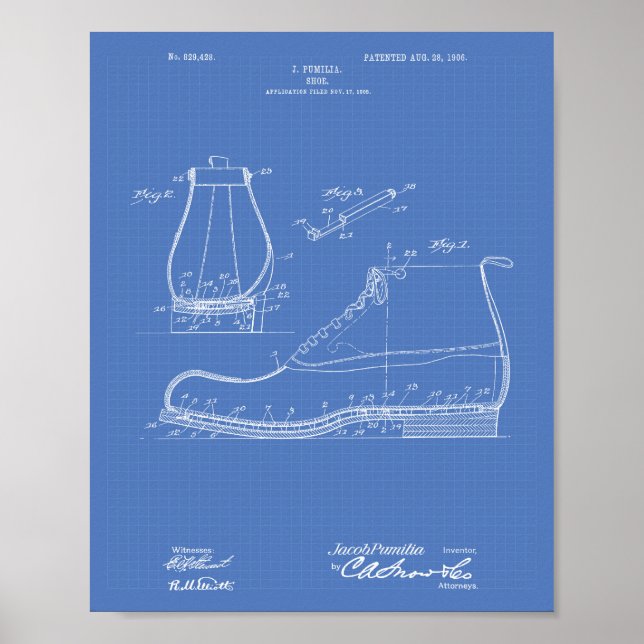 Shoe 1906 Patent Art Blueprint Poster (Vorne)