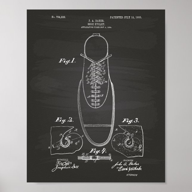 Shoe Eyelet 1905 Patent Art Chalkboard Poster (Vorne)