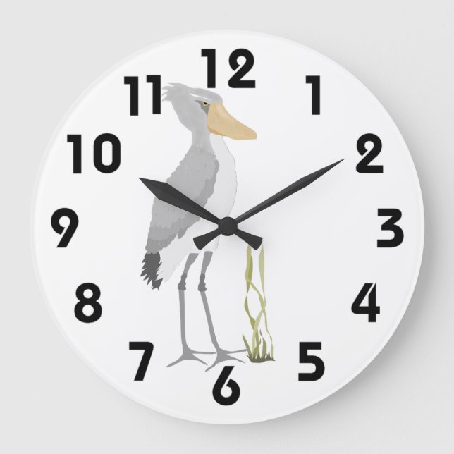 Shoebill Storch-Uhr Große Wanduhr (Vorderseite)