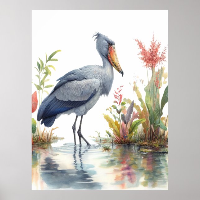 Shoebill Stork Wasserfarbe Malerei Poster (Vorne)