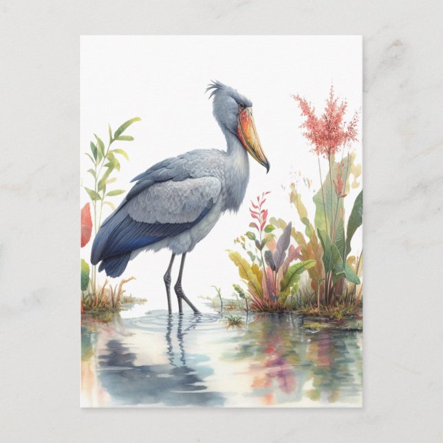 Shoebill Stork Wasserfarbe Malerei Postkarte (Vorderseite)