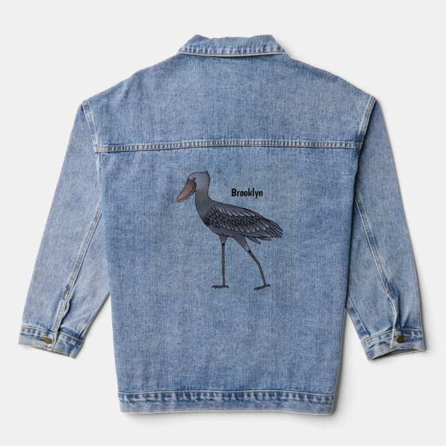 Shoebill-Vogel-Cartoon Jeansjacke (Rückseite)