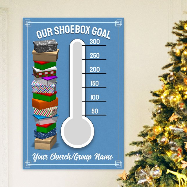 Shoebox Thermometer Poster - Blau (Personalize this poster to best fit your shoebox-collecting occasion!)