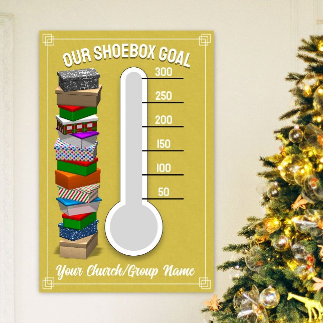 Shoebox Thermometer Poster - Gelb (Personalize this poster to best fit your shoebox-collecting occasion!)