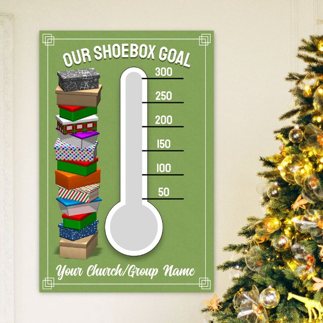 Shoebox Thermometer Poster - Grün (Personalize this poster to best fit your shoebox-collecting occasion!)