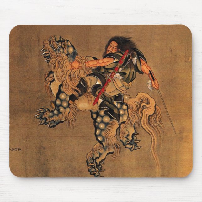 Shoki, das einen Shishi Löwe reitet Mousepad (Vorne)