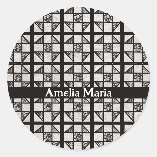 Shoofliege-Patchwork-Block Runder Aufkleber (Vorderseite)