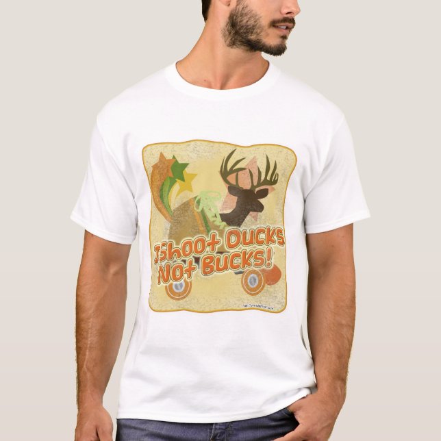 Shoot Encks nicht Bucks Cartoon Slogan T-Shirt (Vorderseite)