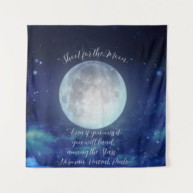 "Shoot for Moon" Zitat mit Vollmond Wandteppich (Vorderseite)