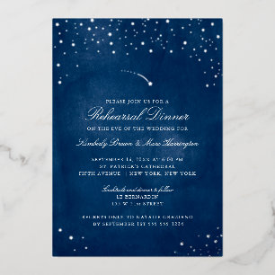 Shooting Star Blaue Aquarell-Hochzeitsprobe Folieneinladung
