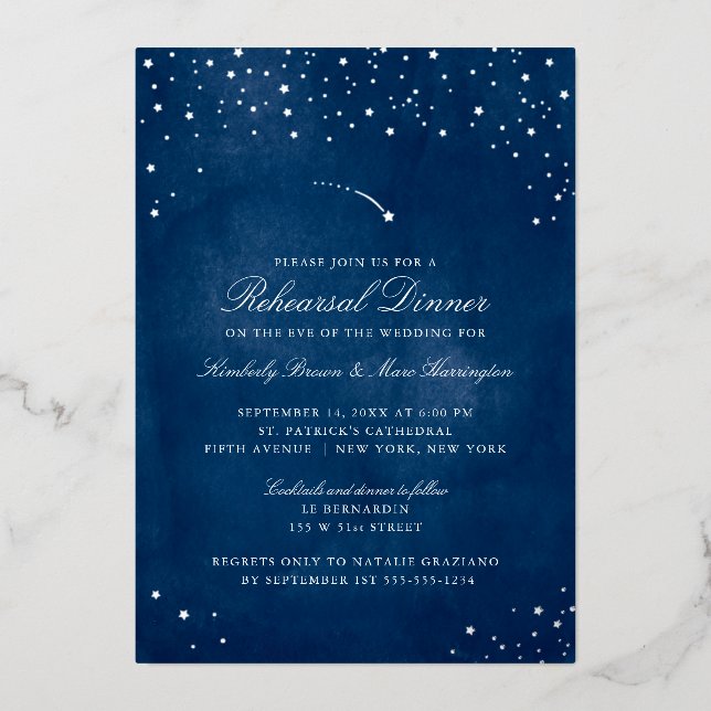 Shooting Star Blue Watercolor Hochzeitsstimmung Pr Folieneinladung (Vorderseite)