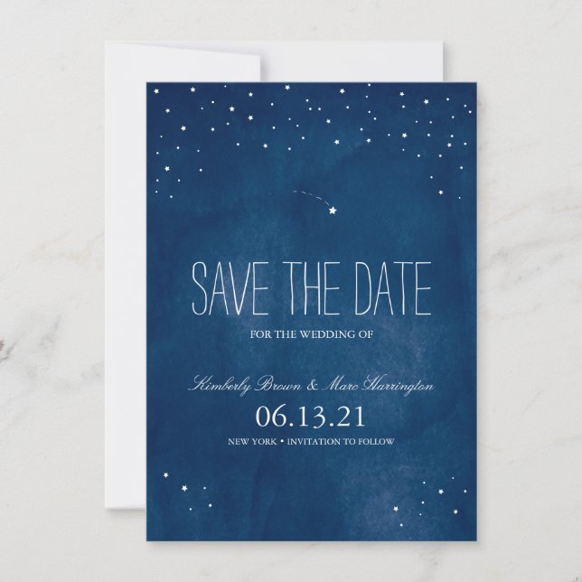 Shooting Star Blue Watercolor | SAVE THE DATE (Vorderseite)