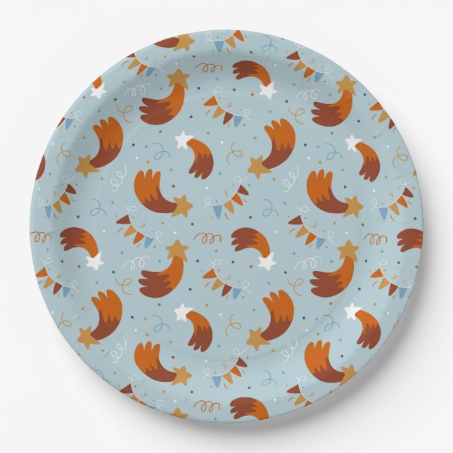 Shooting Star & Confetti Celebration Light Blue Pappteller (Vorderseite)